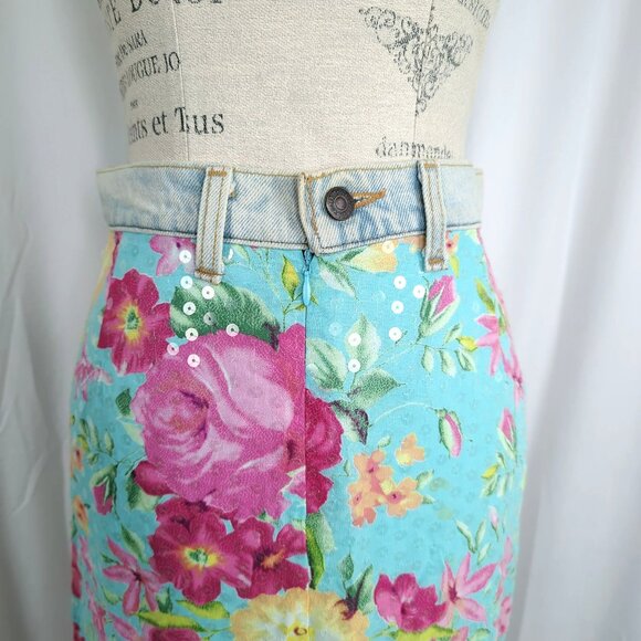 Vintage Western Sequin Blue Skirt Small Maxou - Picture 2 of 8